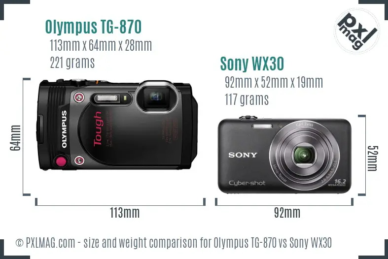Olympus TG-870 vs Sony WX30 size comparison