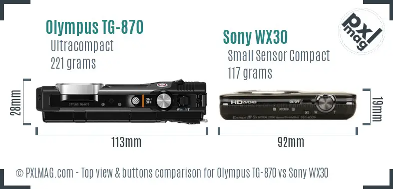 Olympus TG-870 vs Sony WX30 top view buttons comparison