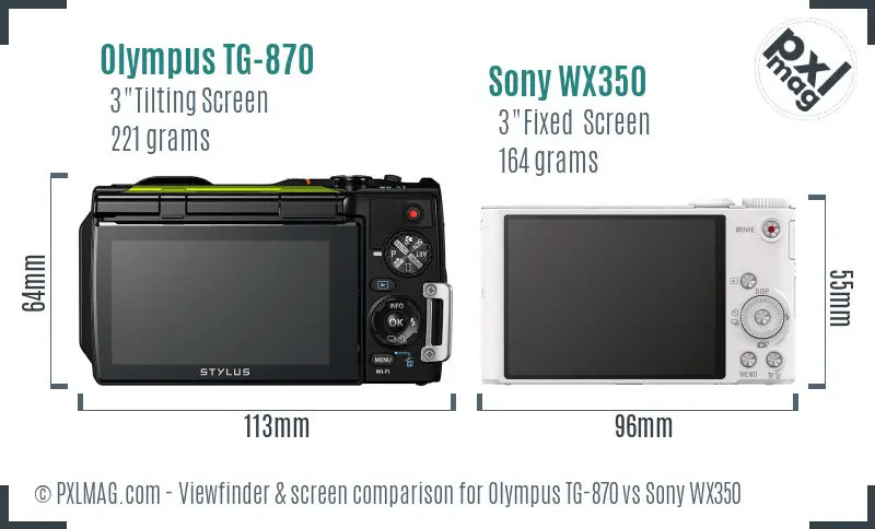 Olympus TG-870 vs Sony WX350 Screen and Viewfinder comparison