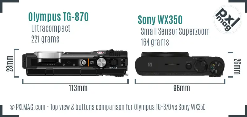 Olympus TG-870 vs Sony WX350 top view buttons comparison