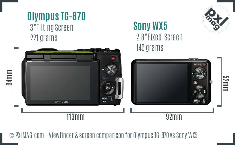 Olympus TG-870 vs Sony WX5 Screen and Viewfinder comparison