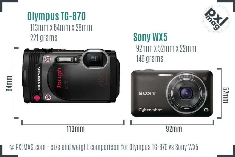 Olympus TG-870 vs Sony WX5 size comparison