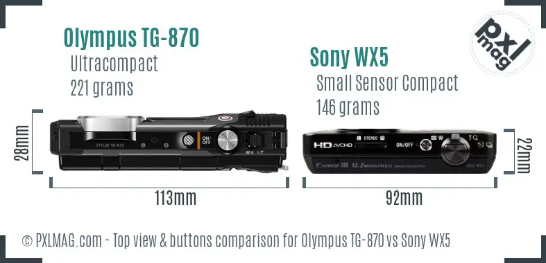 Olympus TG-870 vs Sony WX5 top view buttons comparison