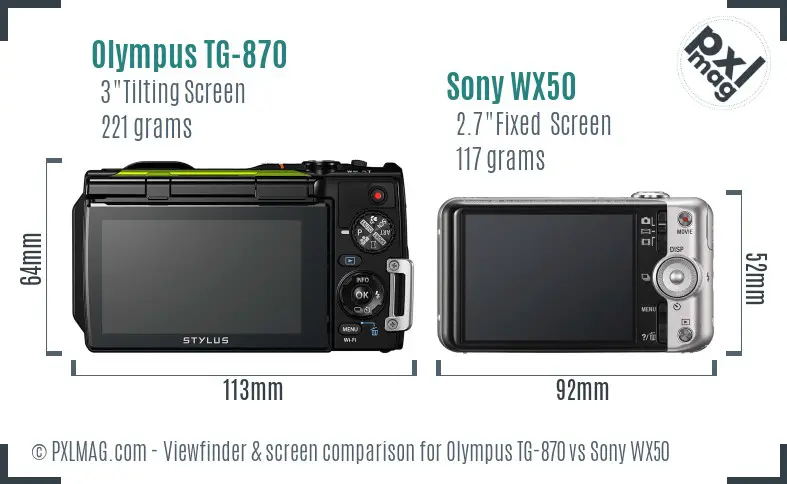 Olympus TG-870 vs Sony WX50 Screen and Viewfinder comparison