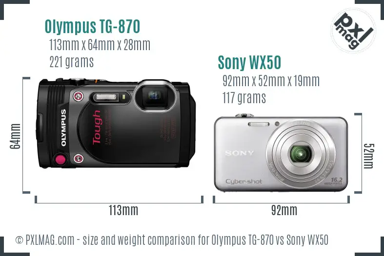 Olympus TG-870 vs Sony WX50 size comparison