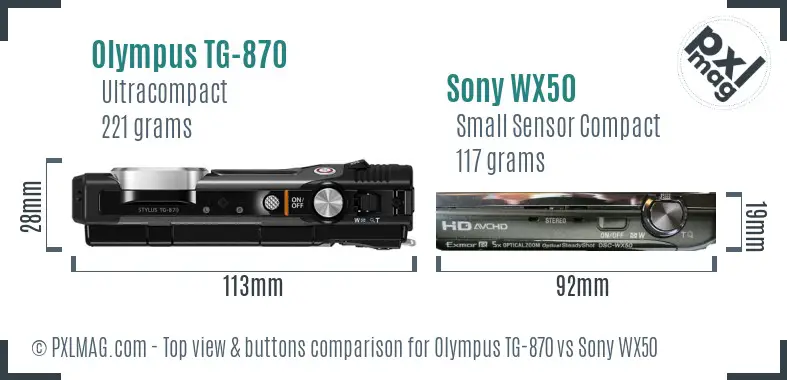 Olympus TG-870 vs Sony WX50 top view buttons comparison