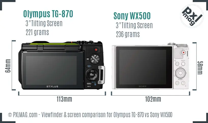 Olympus TG-870 vs Sony WX500 Screen and Viewfinder comparison