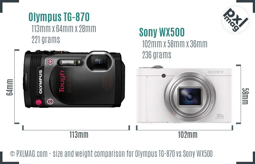 Olympus TG-870 vs Sony WX500 size comparison