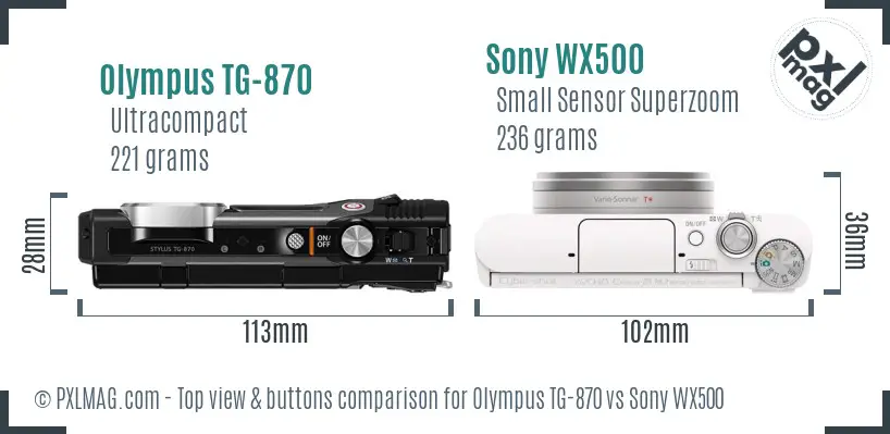 Olympus TG-870 vs Sony WX500 top view buttons comparison
