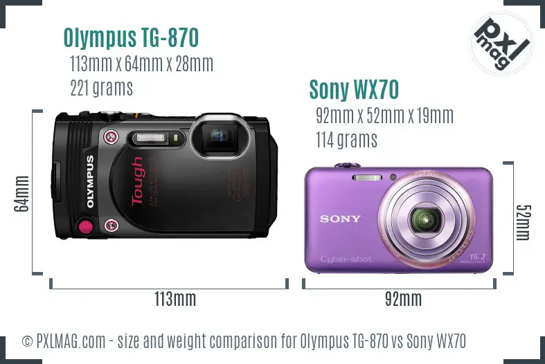 Olympus TG-870 vs Sony WX70 size comparison