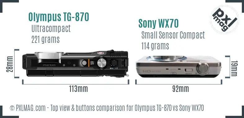 Olympus TG-870 vs Sony WX70 top view buttons comparison