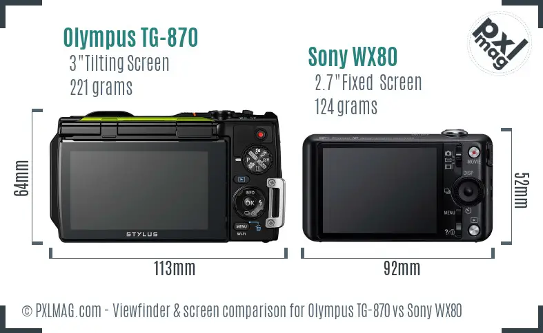 Olympus TG-870 vs Sony WX80 Screen and Viewfinder comparison