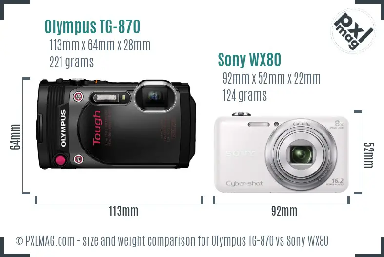 Olympus TG-870 vs Sony WX80 size comparison
