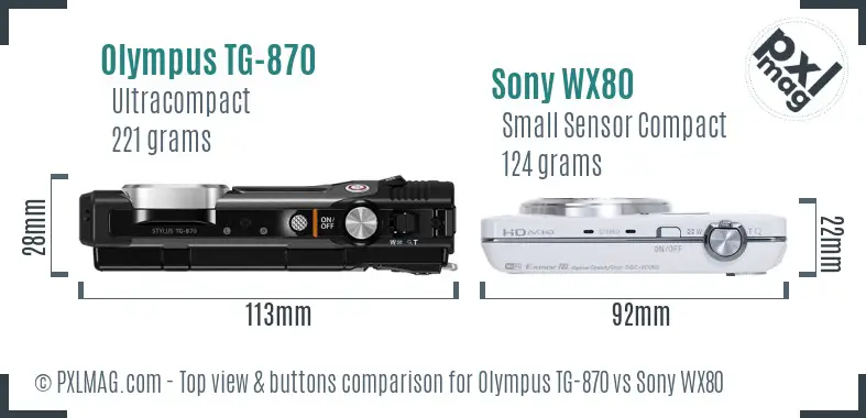Olympus TG-870 vs Sony WX80 top view buttons comparison