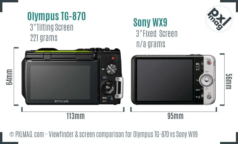 Olympus TG-870 vs Sony WX9 Screen and Viewfinder comparison