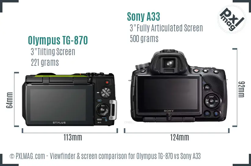 Olympus TG-870 vs Sony A33 Screen and Viewfinder comparison
