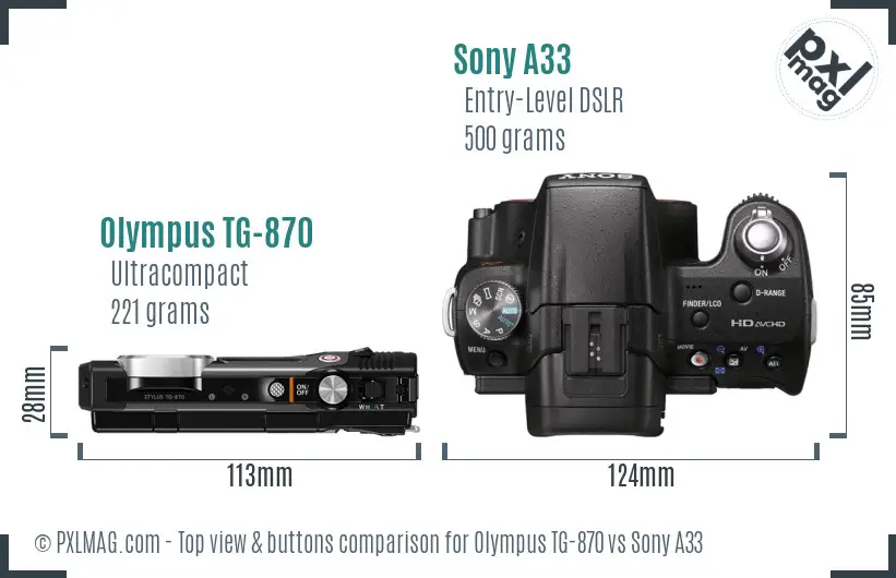 Olympus TG-870 vs Sony A33 top view buttons comparison