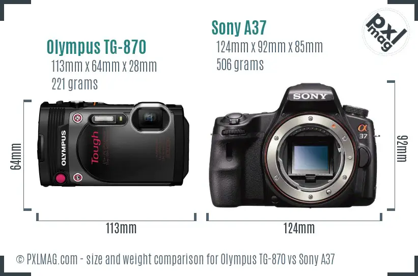 Olympus TG-870 vs Sony A37 size comparison