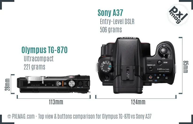 Olympus TG-870 vs Sony A37 top view buttons comparison