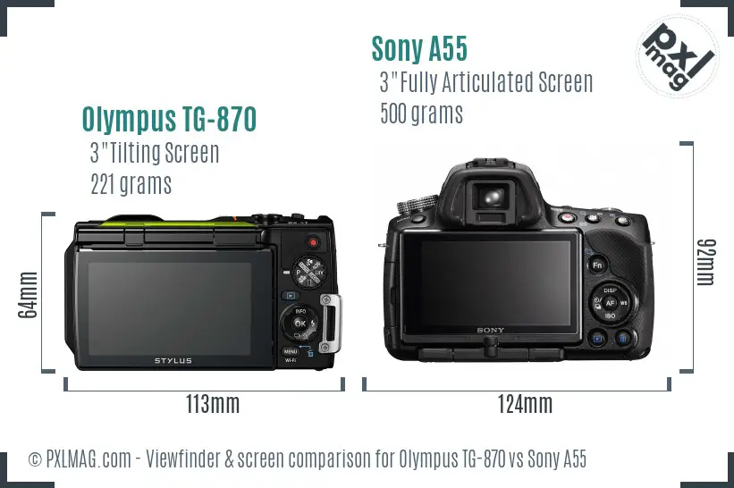 Olympus TG-870 vs Sony A55 Screen and Viewfinder comparison