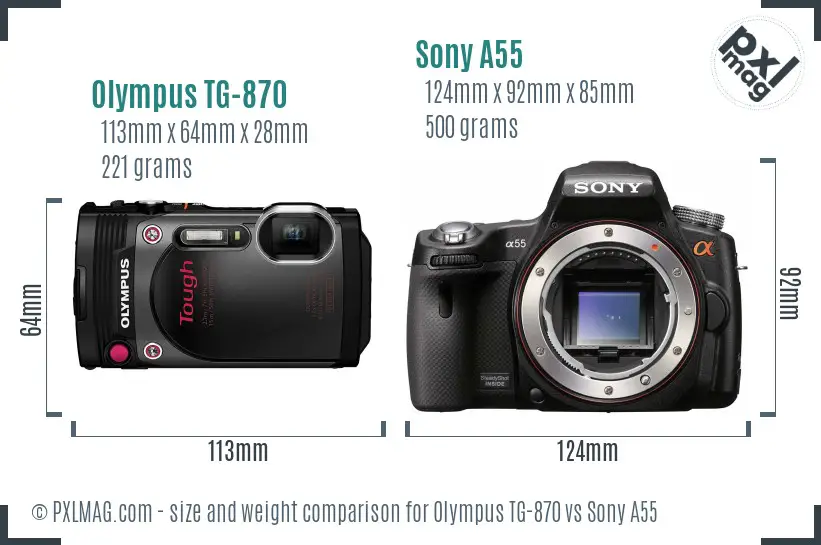 Olympus TG-870 vs Sony A55 size comparison