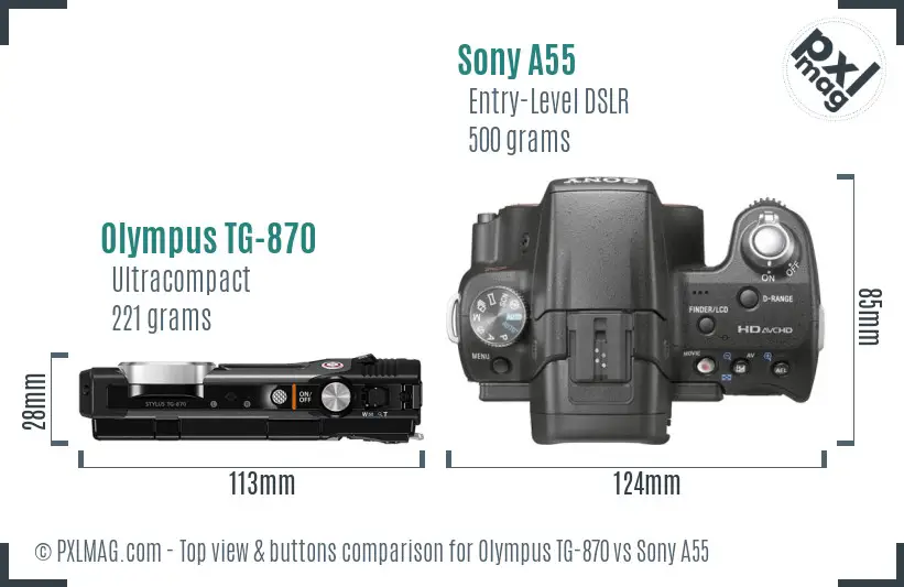 Olympus TG-870 vs Sony A55 top view buttons comparison