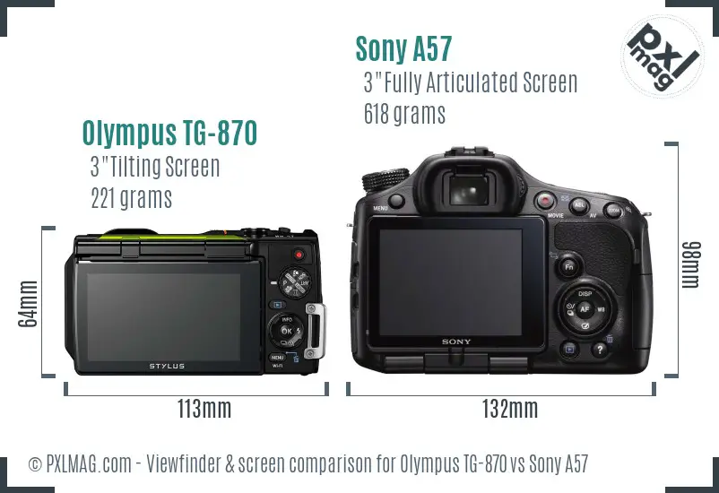 Olympus TG-870 vs Sony A57 Screen and Viewfinder comparison