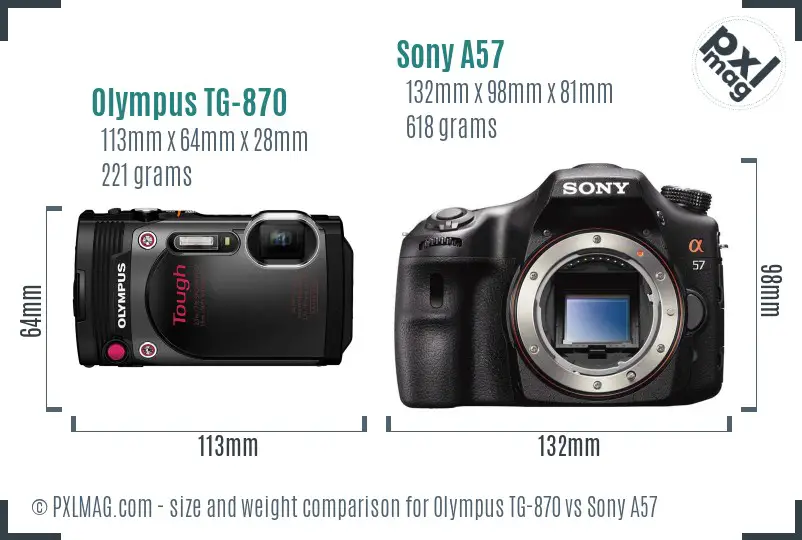 Olympus TG-870 vs Sony A57 size comparison