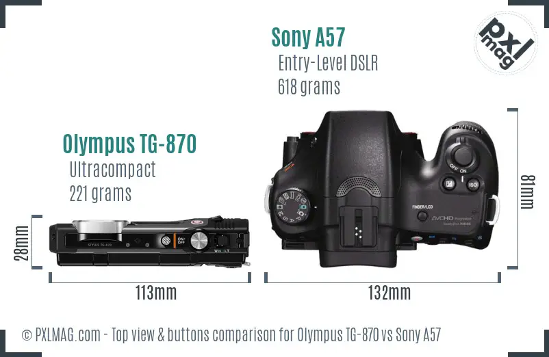 Olympus TG-870 vs Sony A57 top view buttons comparison