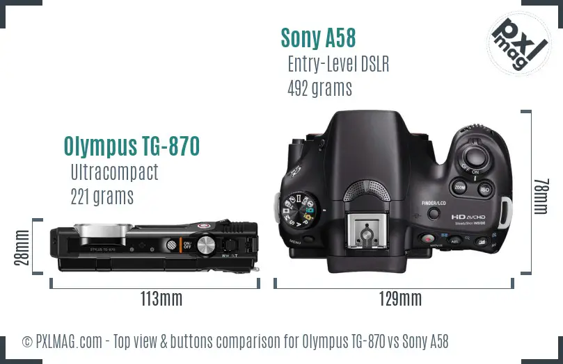 Olympus TG-870 vs Sony A58 top view buttons comparison