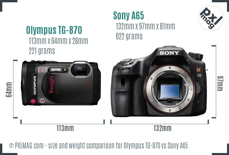 Olympus TG-870 vs Sony A65 size comparison