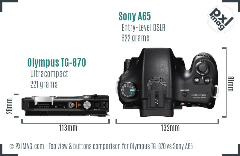 Olympus TG-870 vs Sony A65 top view buttons comparison