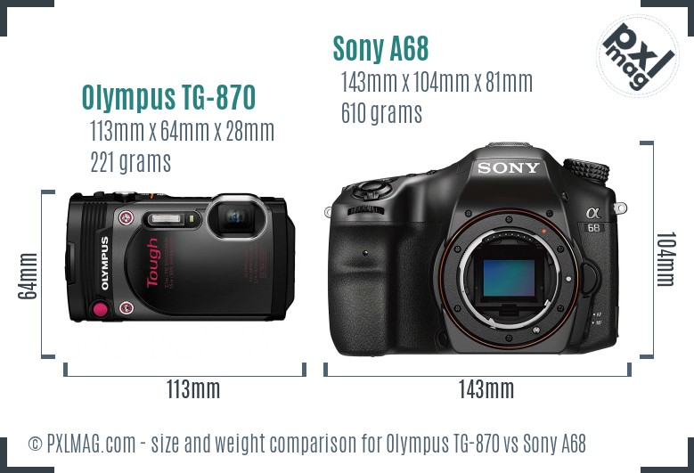 Olympus TG-870 vs Sony A68 size comparison