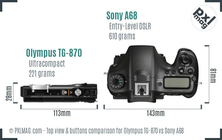 Olympus TG-870 vs Sony A68 top view buttons comparison