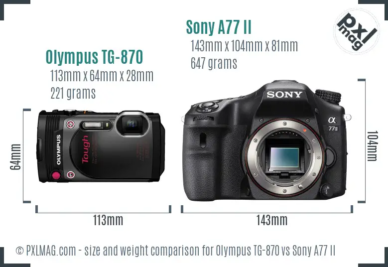 Olympus TG-870 vs Sony A77 II size comparison