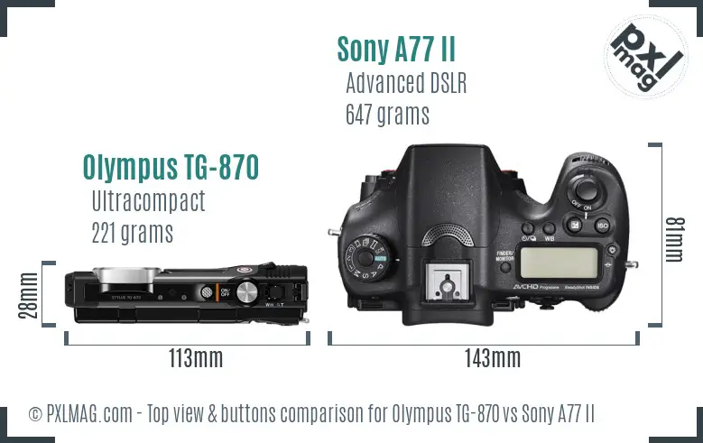 Olympus TG-870 vs Sony A77 II top view buttons comparison