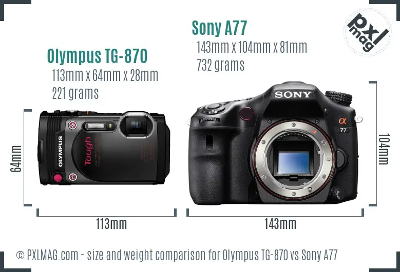 Olympus TG-870 vs Sony A77 size comparison