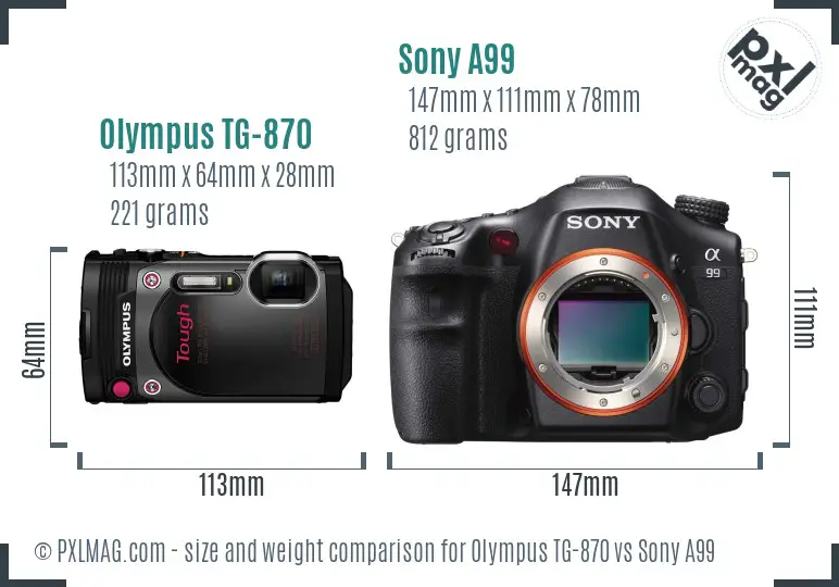 Olympus TG-870 vs Sony A99 size comparison