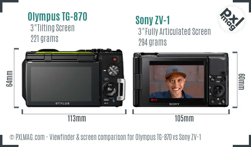 Olympus TG-870 vs Sony ZV-1 Screen and Viewfinder comparison