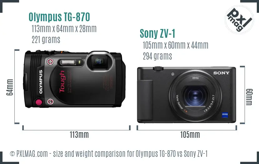 Olympus TG-870 vs Sony ZV-1 size comparison