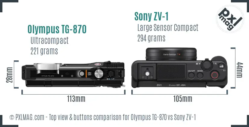 Olympus TG-870 vs Sony ZV-1 top view buttons comparison