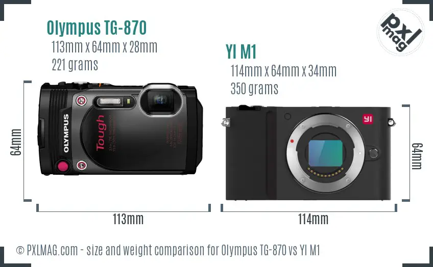 Olympus TG-870 vs YI M1 size comparison