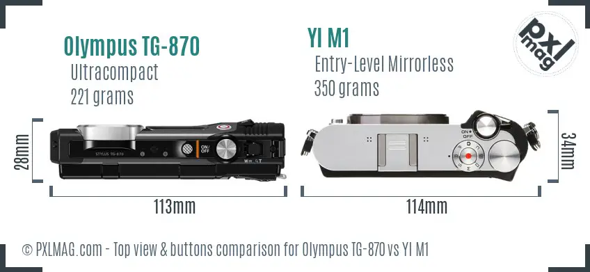 Olympus TG-870 vs YI M1 top view buttons comparison