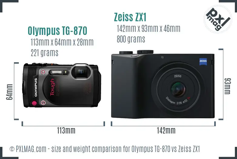 Olympus TG-870 vs Zeiss ZX1 size comparison