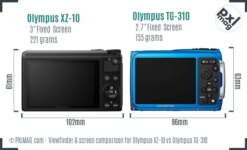 Olympus XZ-10 vs Olympus TG-310 Screen and Viewfinder comparison