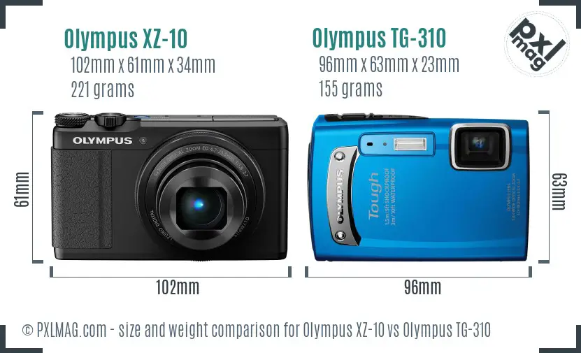 Olympus XZ-10 vs Olympus TG-310 size comparison