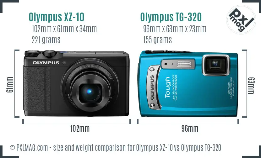 Olympus XZ-10 vs Olympus TG-320 size comparison