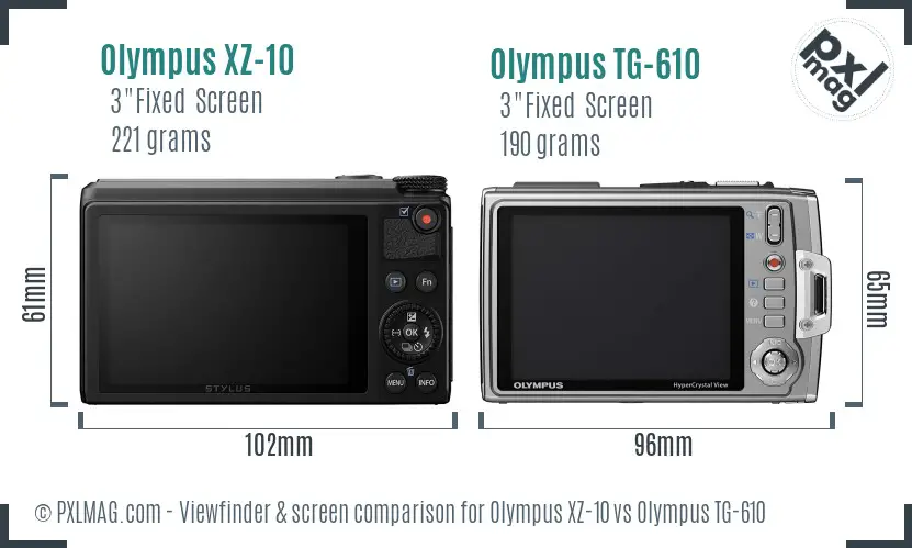Olympus XZ-10 vs Olympus TG-610 Screen and Viewfinder comparison