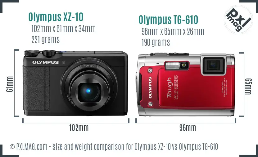 Olympus XZ-10 vs Olympus TG-610 size comparison
