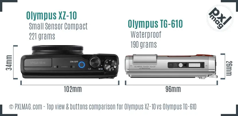 Olympus XZ-10 vs Olympus TG-610 top view buttons comparison